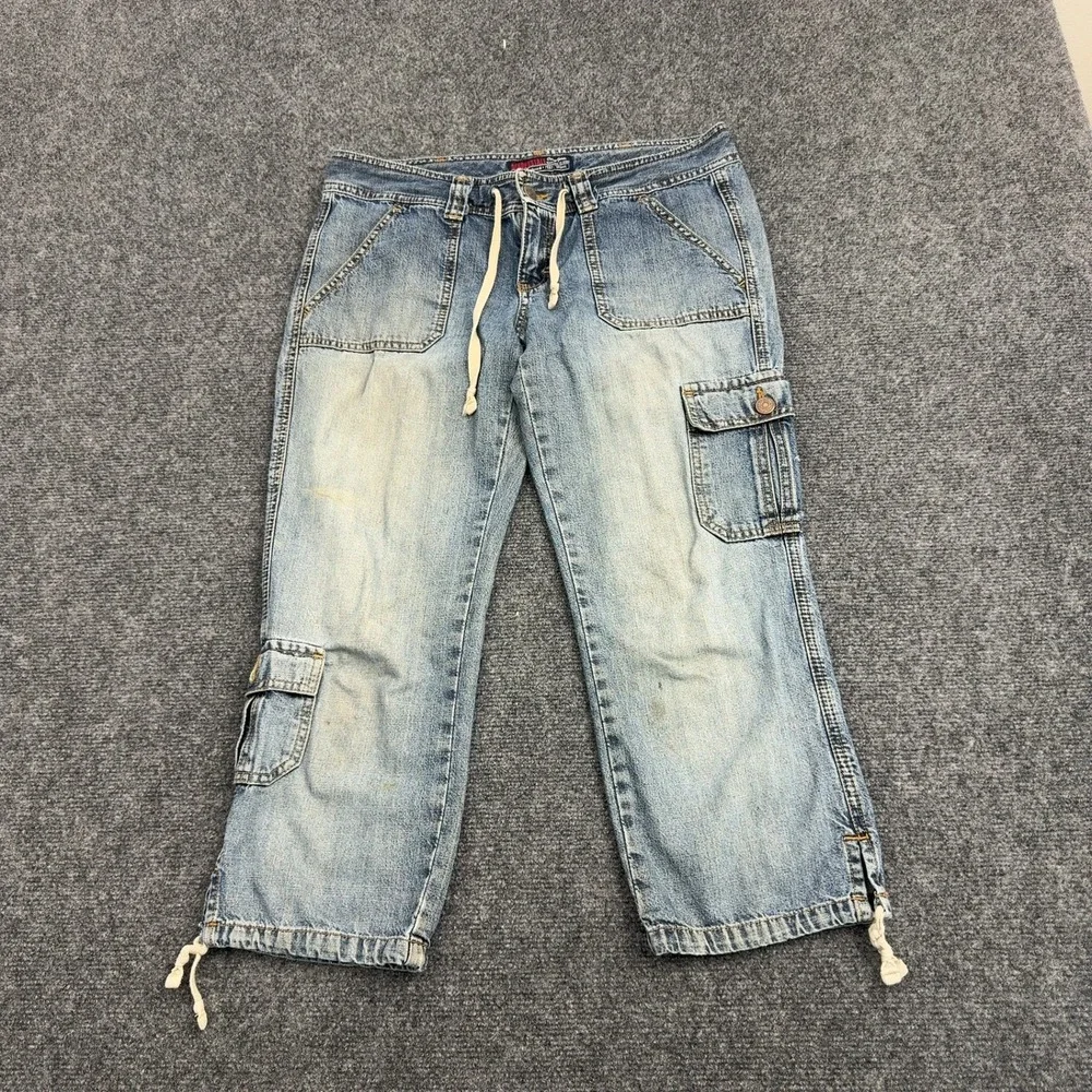 Vintage Aeropostale Capri Jeans Women 5/6 Blue Cotton Cargo Drawstring Y2K Style